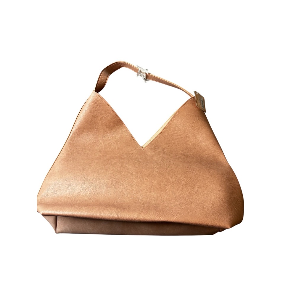 Ulta Beauty Tan Vegan Leather Hobo Bag V-Cut Shoulder Tote with Pouch NWT